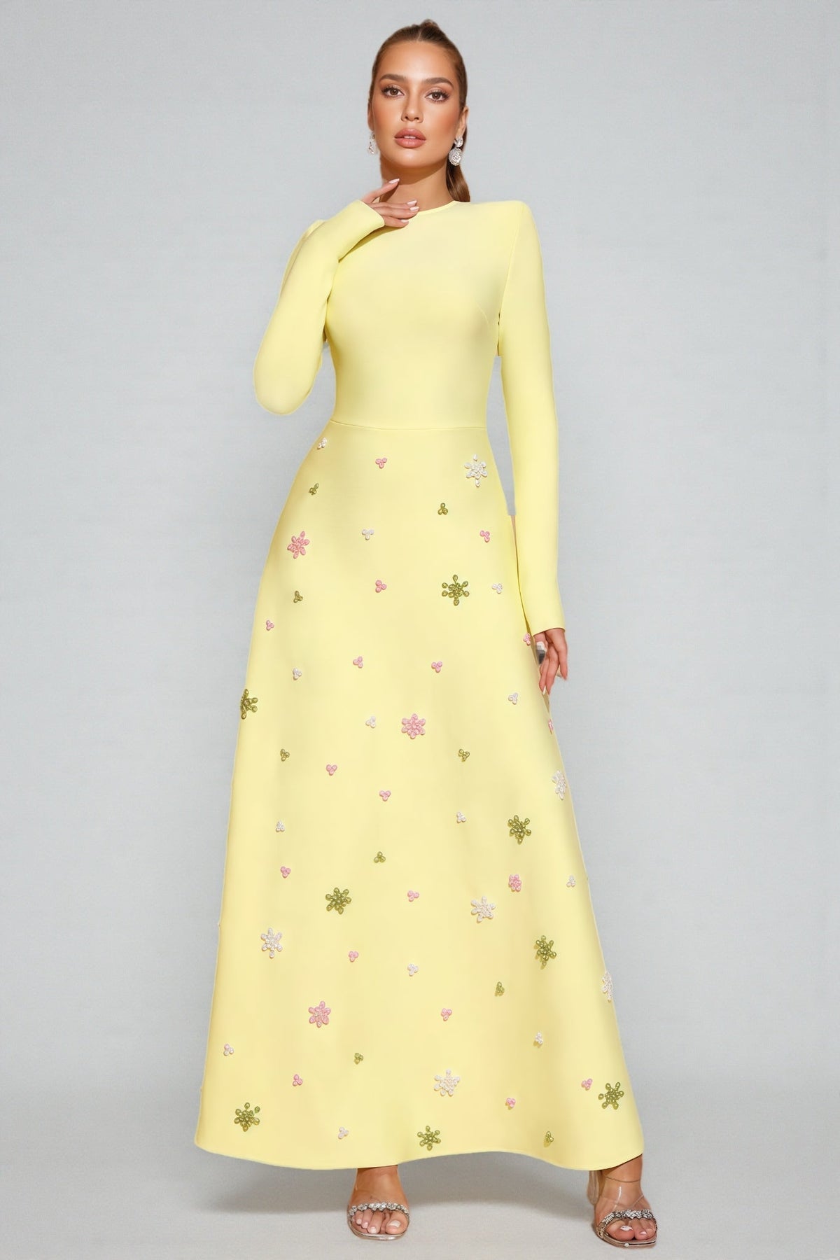 Konka Yellow Beaded Maxi Dress