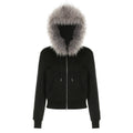 Street Retro Hooded Furry Splicing Coat Winter Slim Fit Warm Double Headed Zipper Cardigan Sweatshirt