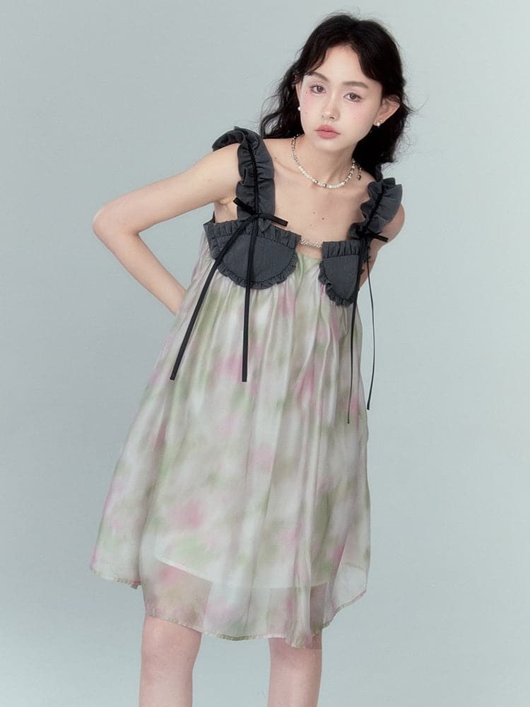 Chiffon Puffy Dress With Frill Straps