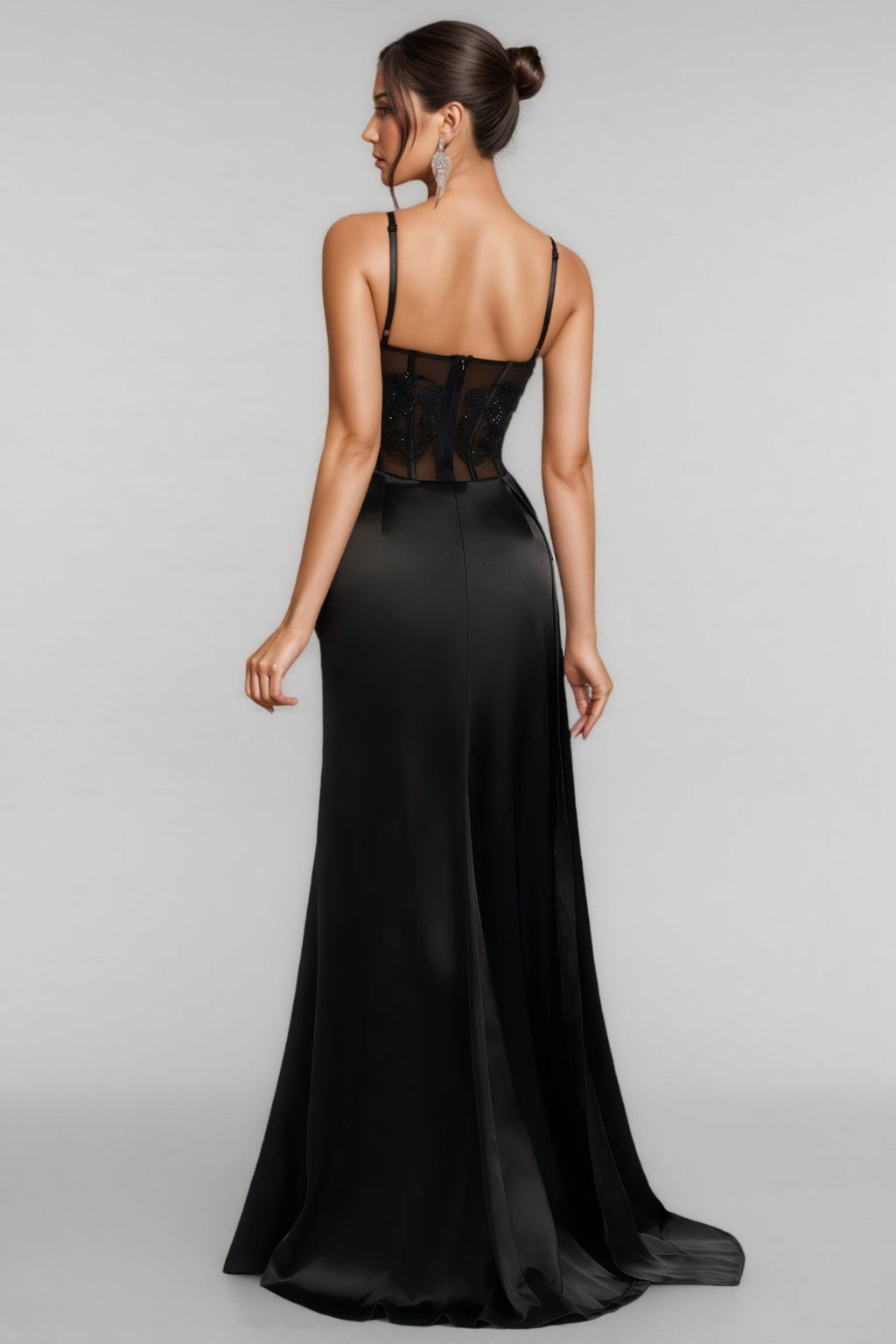 Liv Black Mesh Slit Maxi Dress
