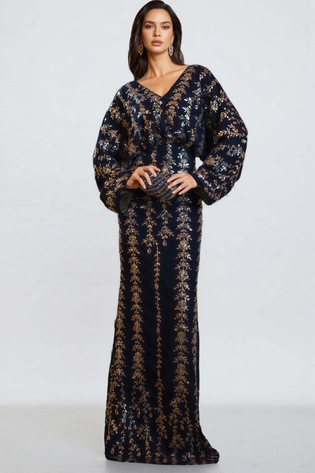 Mereke V-neck Hip Wrap Sequin Maxi Dress