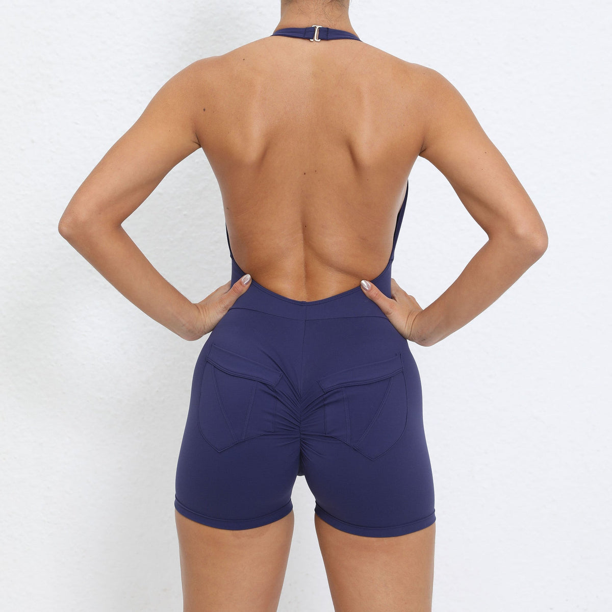 Halter Pocket Nude Feel Hip Lifting Beauty Back Yoga Jumpsuit Backless Fitness Sports Tight Jumpsuit