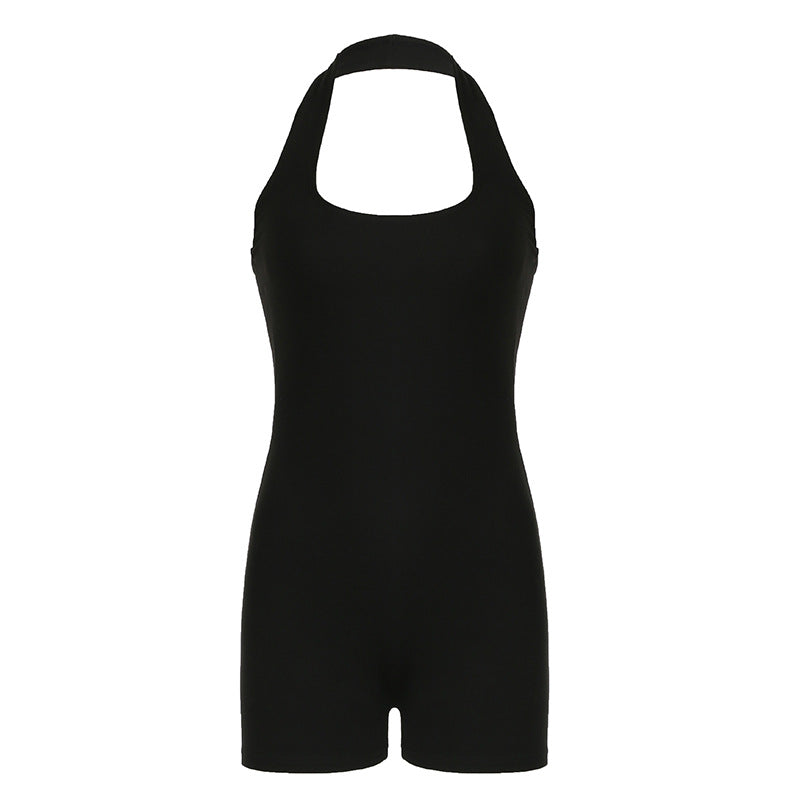 Summer Street Sports Fitness Halter Jumpsuit Color Tight Sleeveless Jumpsuit Shorts