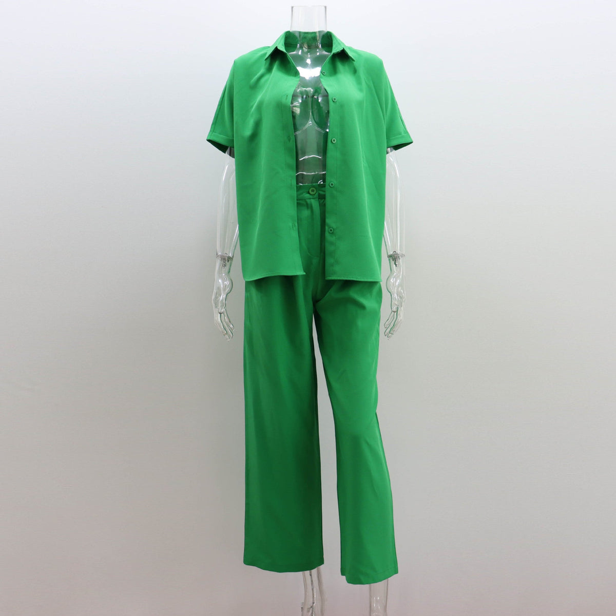 Wide Leg Pants Suit Spring Summer Loose Sleeve Shirt Top Trousers Two Piece Clothing