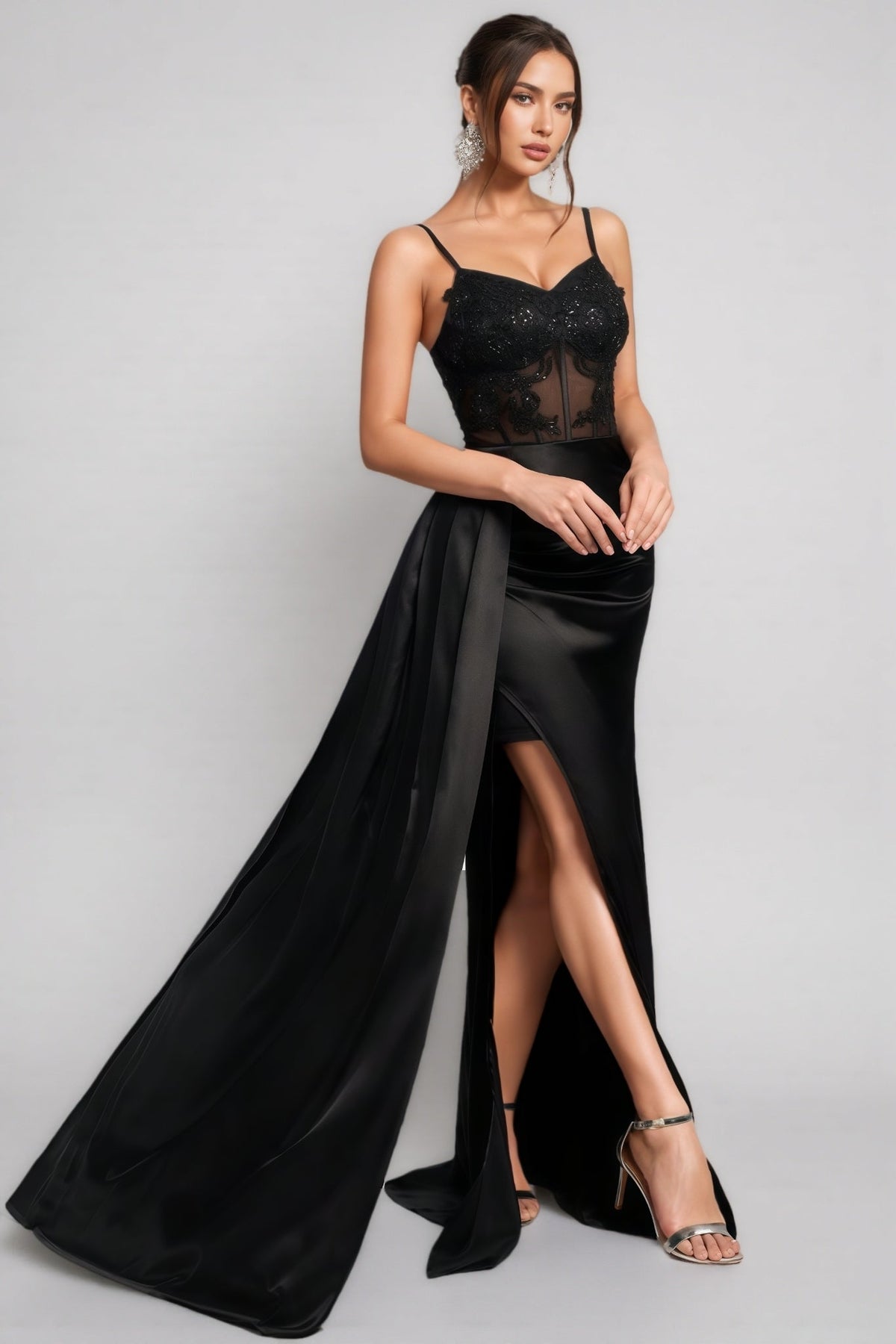 Liv Black Mesh Slit Maxi Dress