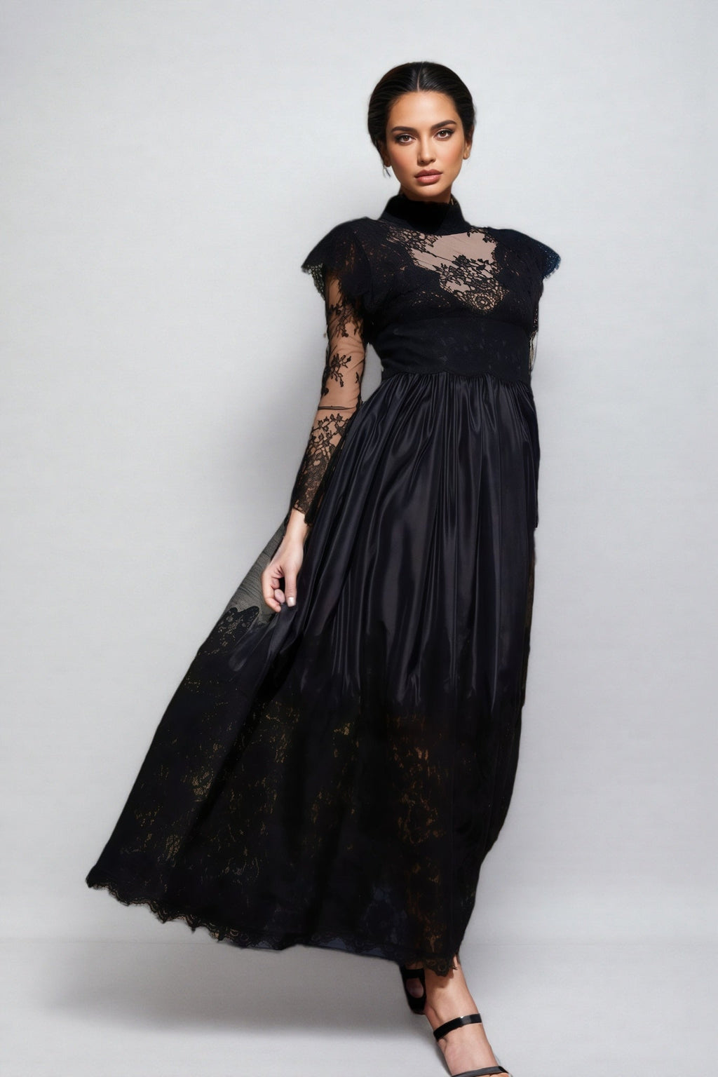 Milda Black Lace Stitching Maxi Dress