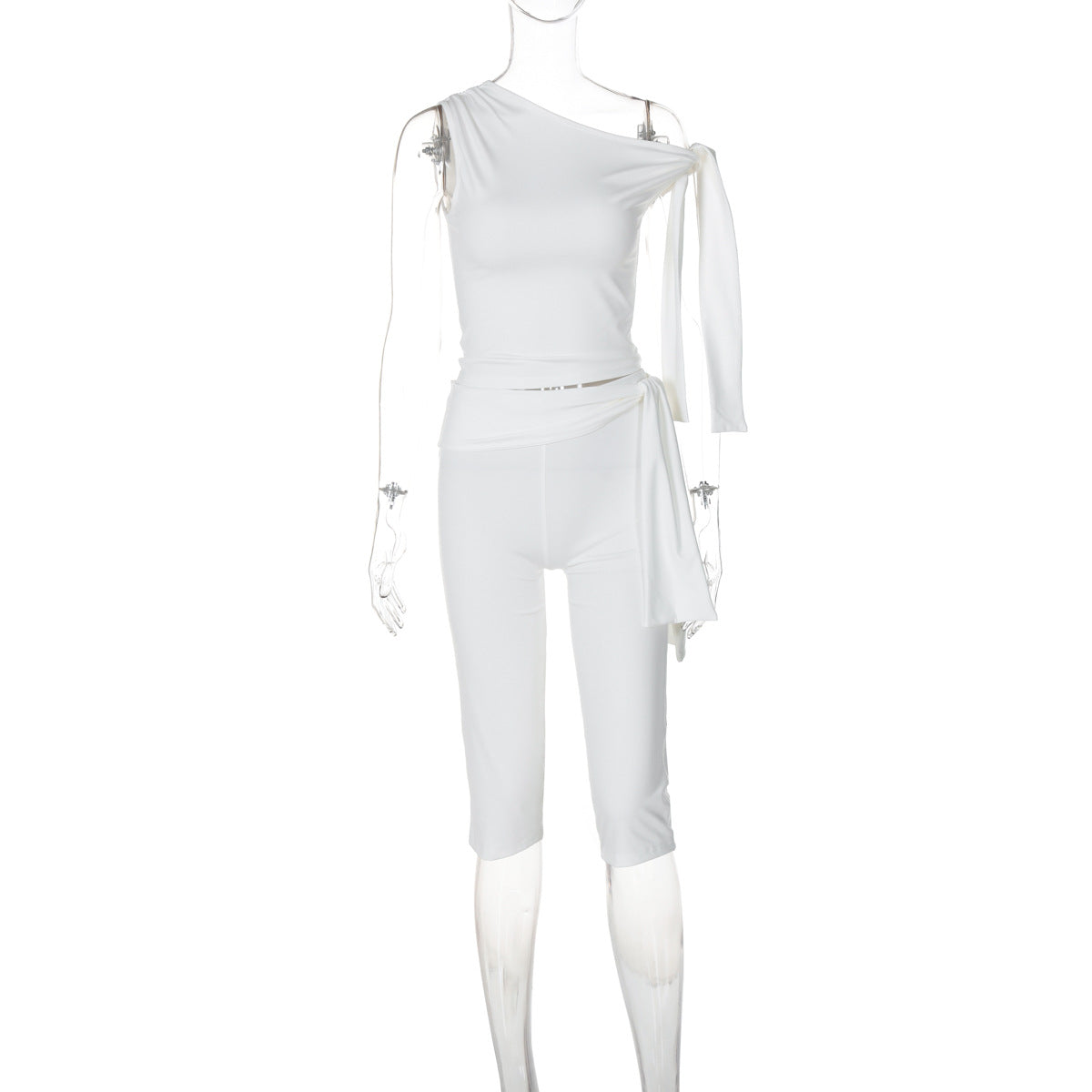 Clothing Summer Street Shooting Diagonal Collar Sleeveless Top Slim Fit Tied Shorts Suit