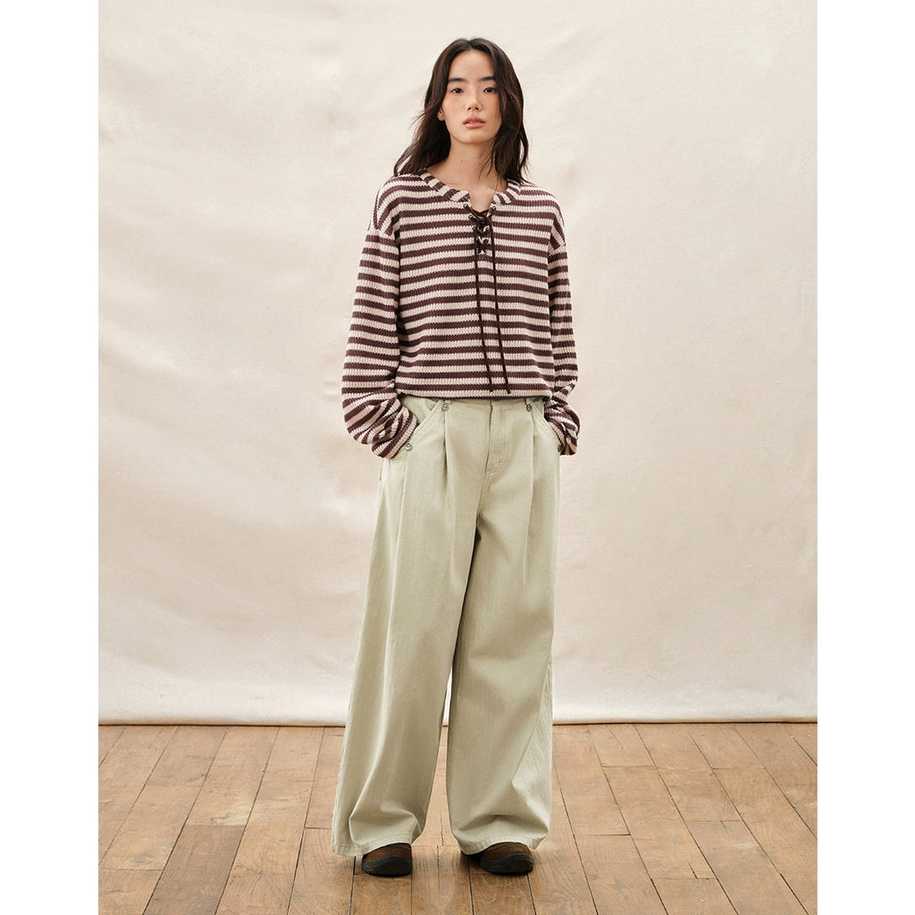 Ivory Wide Leg Pleated Pants
