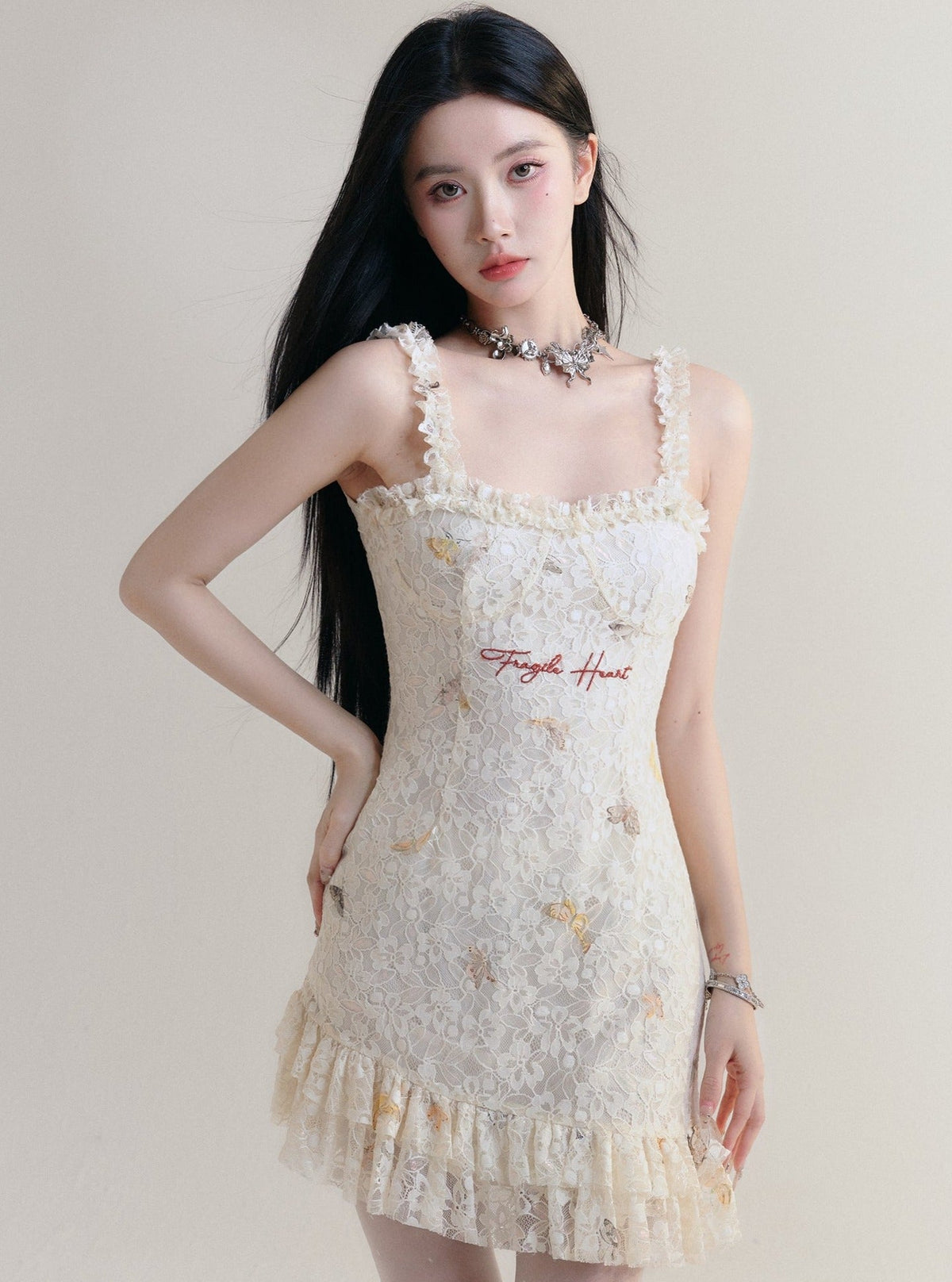 -inspired Lace Mini Dress With Ruffle Trim