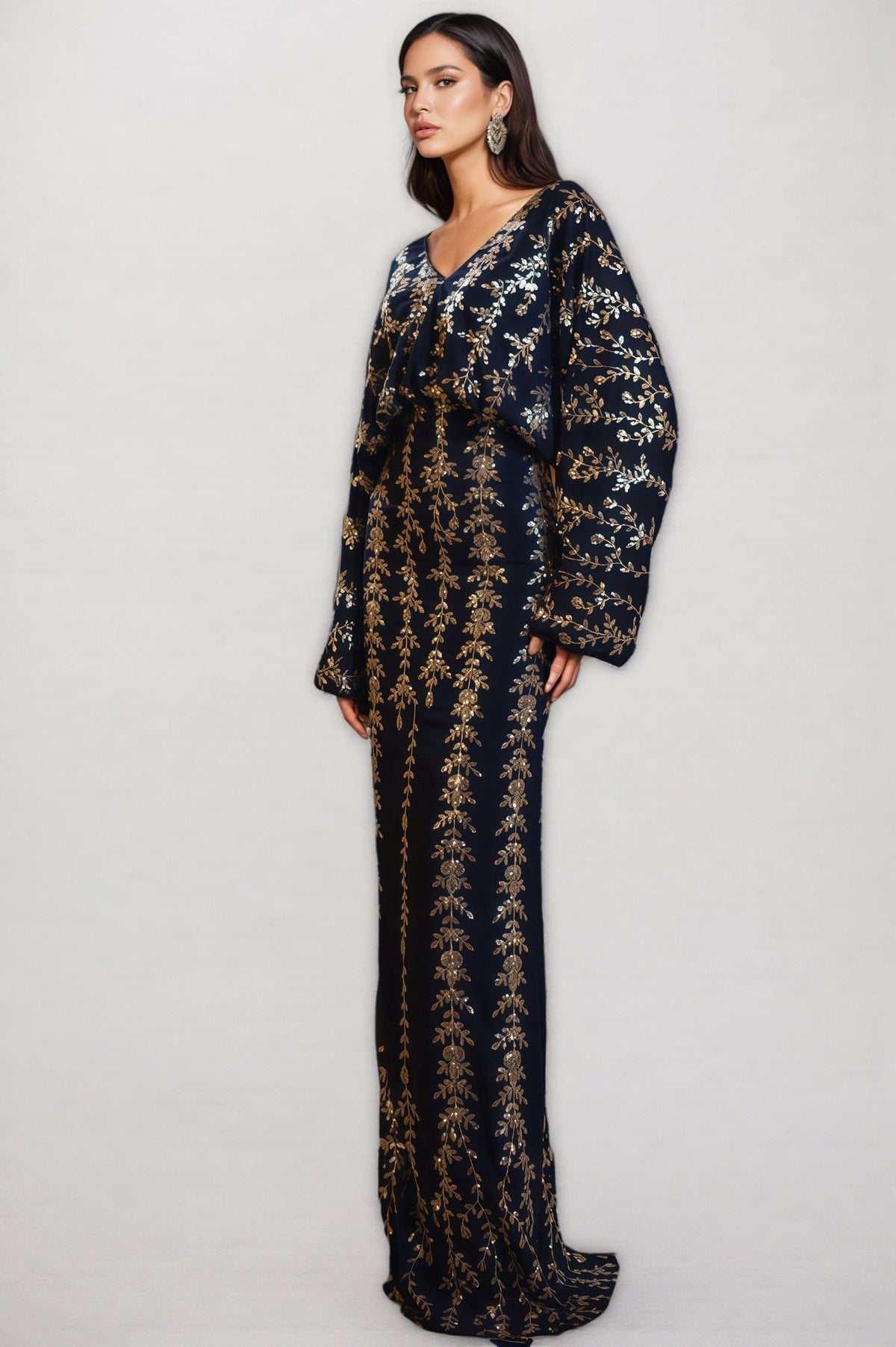 Mereke V-neck Hip Wrap Sequin Maxi Dress