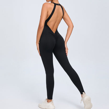 Back Buckle Yoga Jumpsuit Peach Hip Backless Sports Quick Drying One Piece Fitness Jumpsuit
