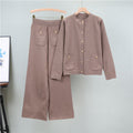 Khaki – Cardigan Top & Wide-leg Pants Two Piece Set