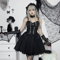 Wannathis Gothic Lolita Dress Set - Black Corset Mini Dress With Lace Bolero and Gloves