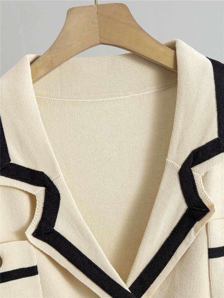 Knitted Cardigan Two Piece Set - Apricot