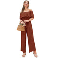 Clothing Summer Off Shoulder Ruffle Sleeve Lace Up Cropped Wide Leg Pants
