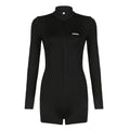 Street Stand Collar Split Zipper Tight Shark Jumpsuit Autumn Sports Long Sleeve Top