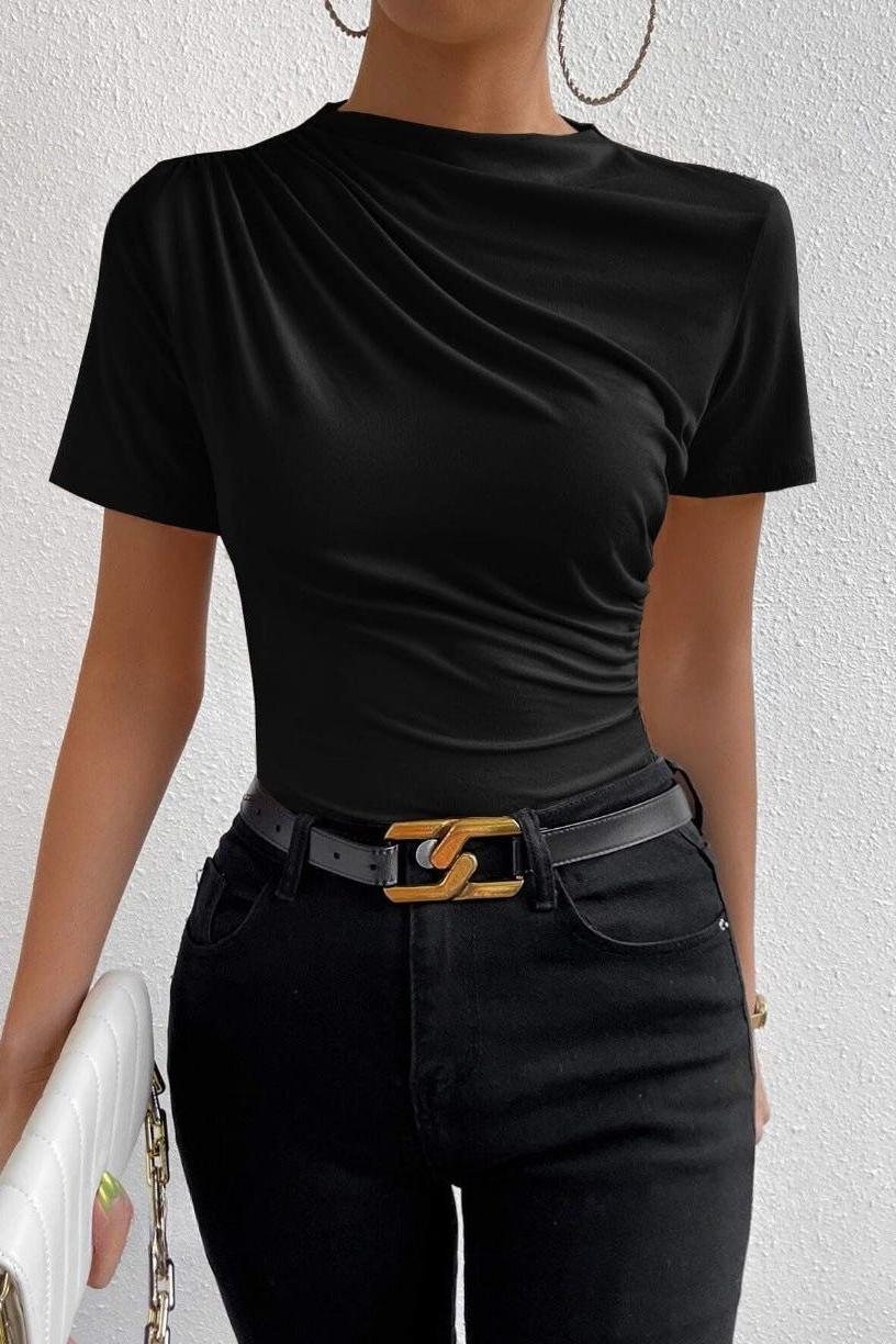 Pleated Slim Fit Short-sleeved T-shirt