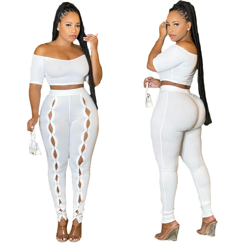 Clothing Summer Suit Off the Shoulder Button Two Piece Pants