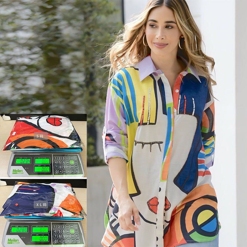 Printed Mid-length Loose Cardigan