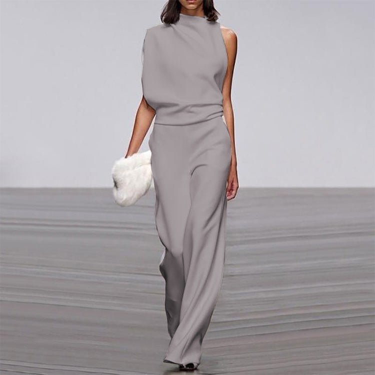 Pants Color One Shoulder Pile Collar Jumpsuit Popular Dress Trousers