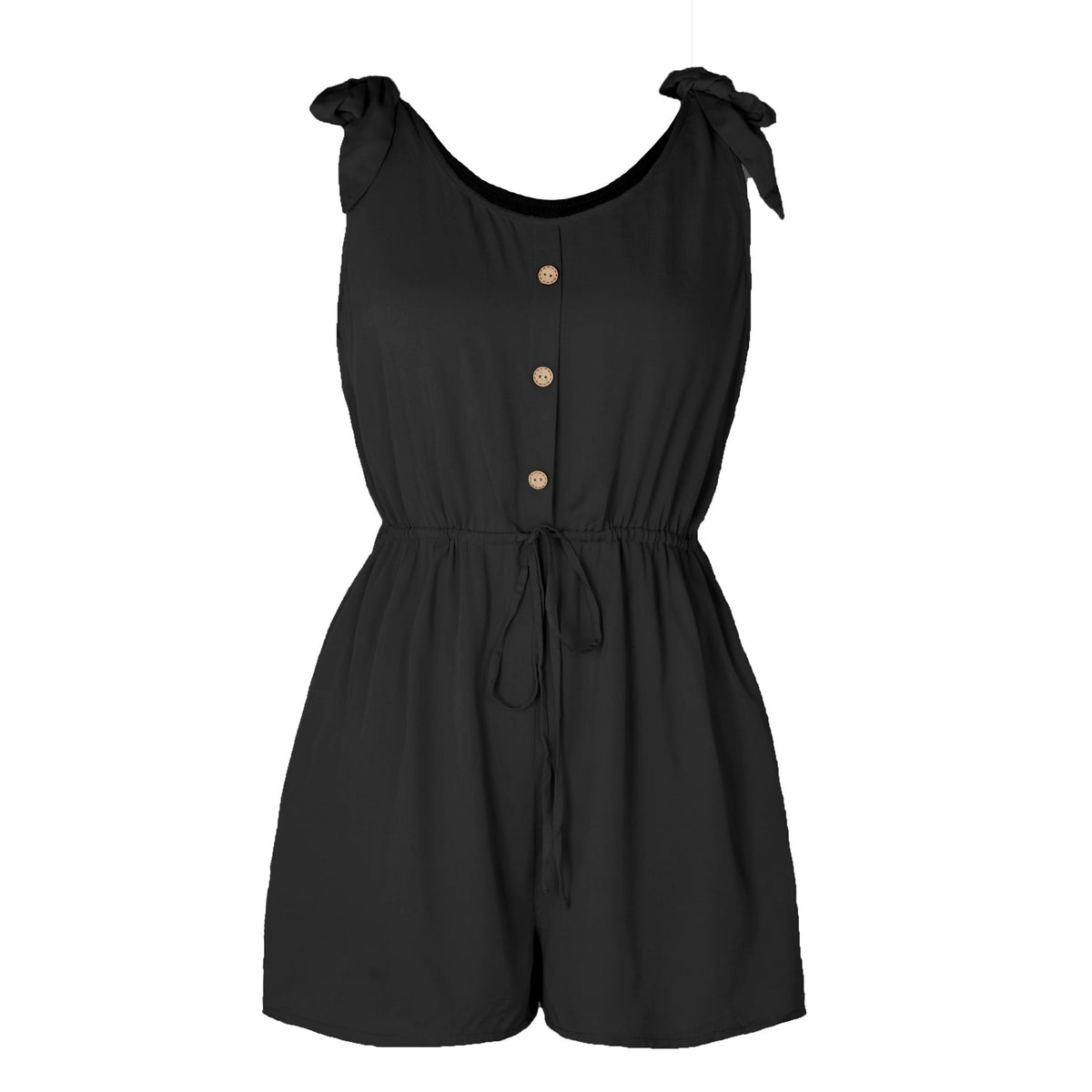 Coconut Buckle Sleeveless Jumpsuit Lace Up Color Elastic Waist Suspenders Loose Bodysuit