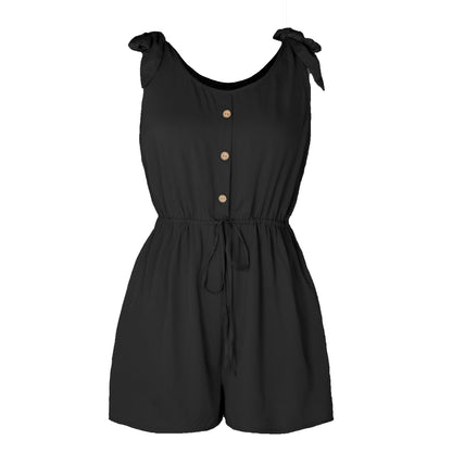Coconut Buckle Sleeveless Jumpsuit Lace Up Color Elastic Waist Suspenders Loose Bodysuit
