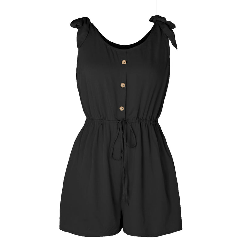 Coconut Buckle Sleeveless Jumpsuit Lace Up Color Elastic Waist Suspenders Loose Bodysuit