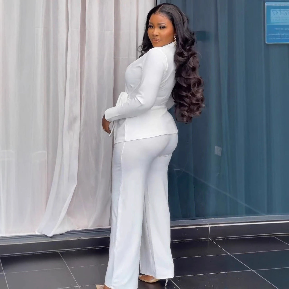 Lace Up Wide Leg Pants Two Piece Set
