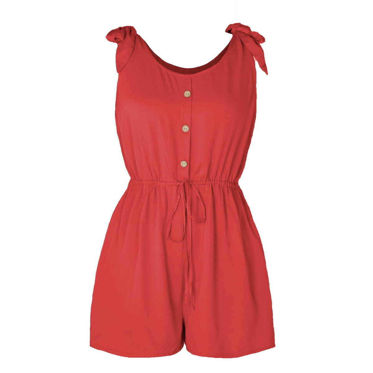 Coconut Buckle Sleeveless Jumpsuit Lace Up Color Elastic Waist Suspenders Loose Bodysuit