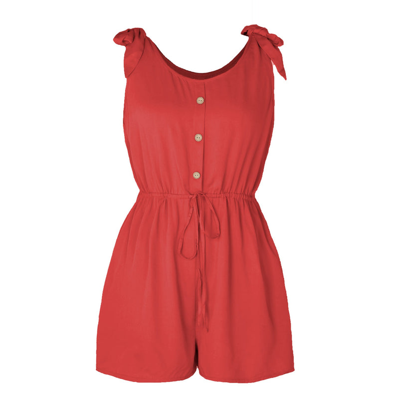 Coconut Buckle Sleeveless Jumpsuit Lace Up Color Elastic Waist Suspenders Loose Bodysuit