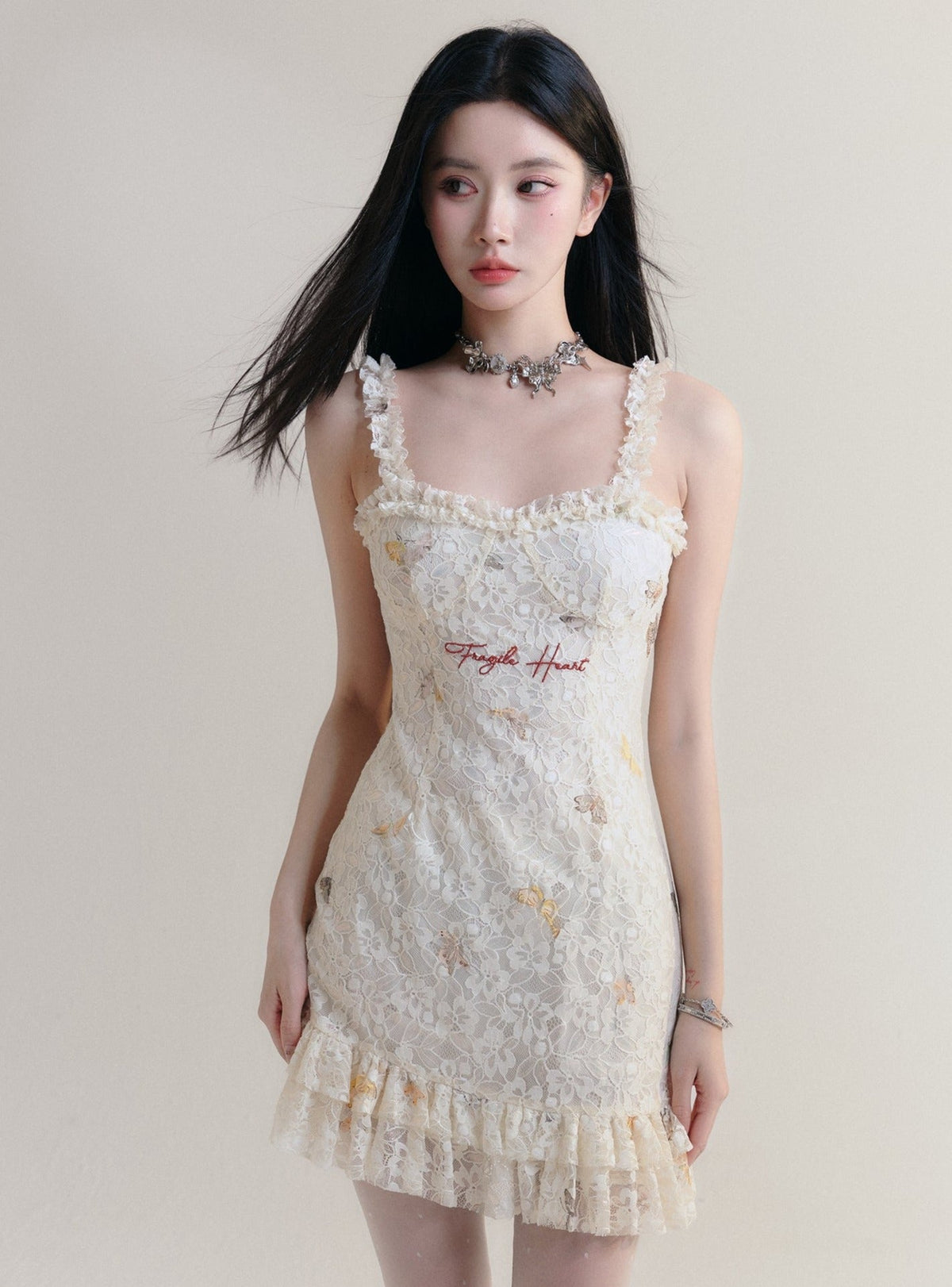 -inspired Lace Mini Dress With Ruffle Trim