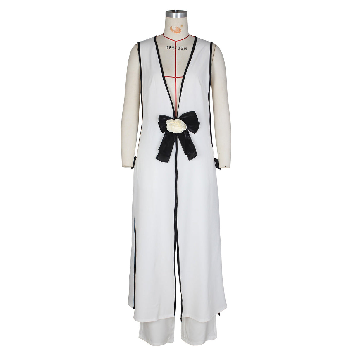 Camellia Bow Sleeveless Long Vest Wide Leg Pants Set