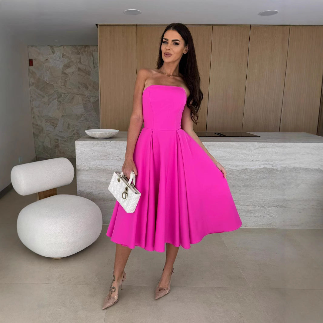Clothing Clothing Summer Color Wrapped Chest Midi Dress