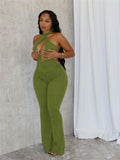 Summer Halter Slim Fit Lace Up Backless Jumpsuit Bell Bottom Pants Jumpsuit