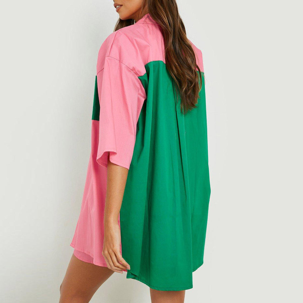 Spring Summer Set Color Matching Super Half Length Sleeve Shirt Top Elastic Waist Shorts Two Piece Set