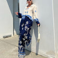 Clothing Positioning Printed Loose Long Sleeves Top Wide Leg Pants Two Piece Set