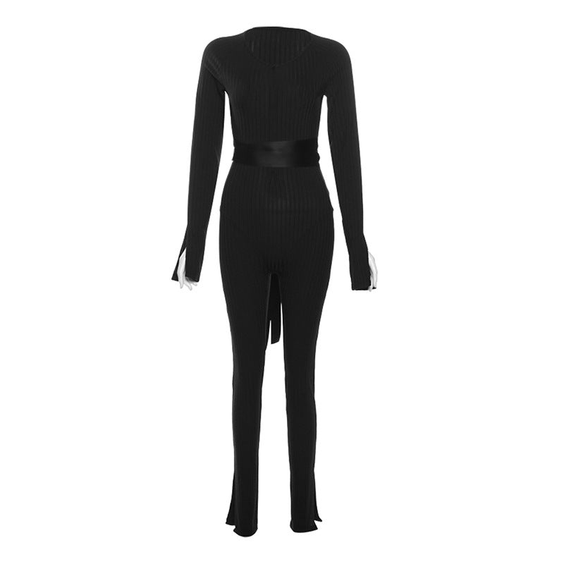 Fall Clothing Thread Tied High Waist Trousers Tight Jumpsuit