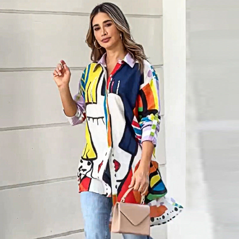 Printed Mid-length Loose Cardigan