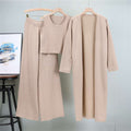 Khaki – Knit Shawl Cardigan Three Piece Set
