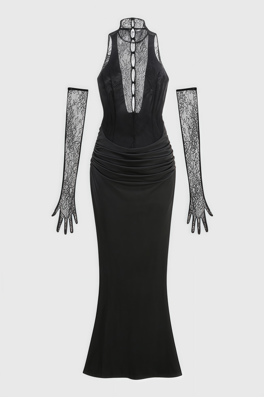 Lazze Black Plunge Cowl Neck Maxi Dress