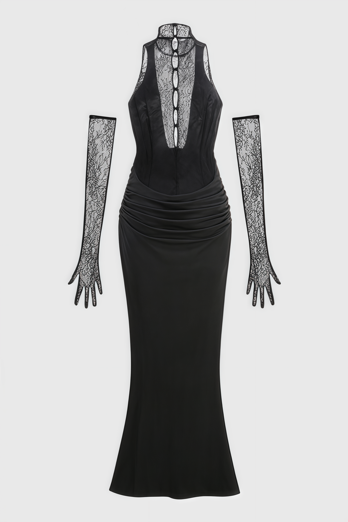 Lazze Black Plunge Cowl Neck Maxi Dress