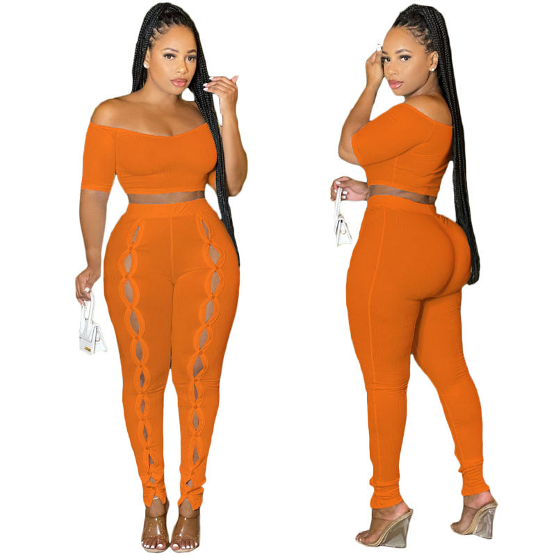 Clothing Summer Suit Off the Shoulder Button Two Piece Pants