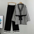 Black - Mid-length Knitted Cardigan Two Piece Set