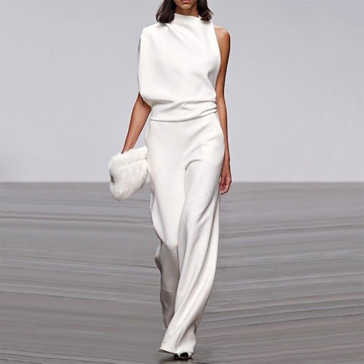 Pants Color One Shoulder Pile Collar Jumpsuit Popular Dress Trousers