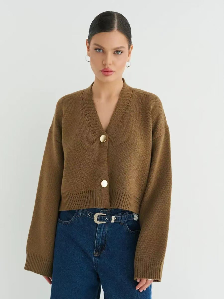 Custom Color V-neck Loose Knit Cardigan