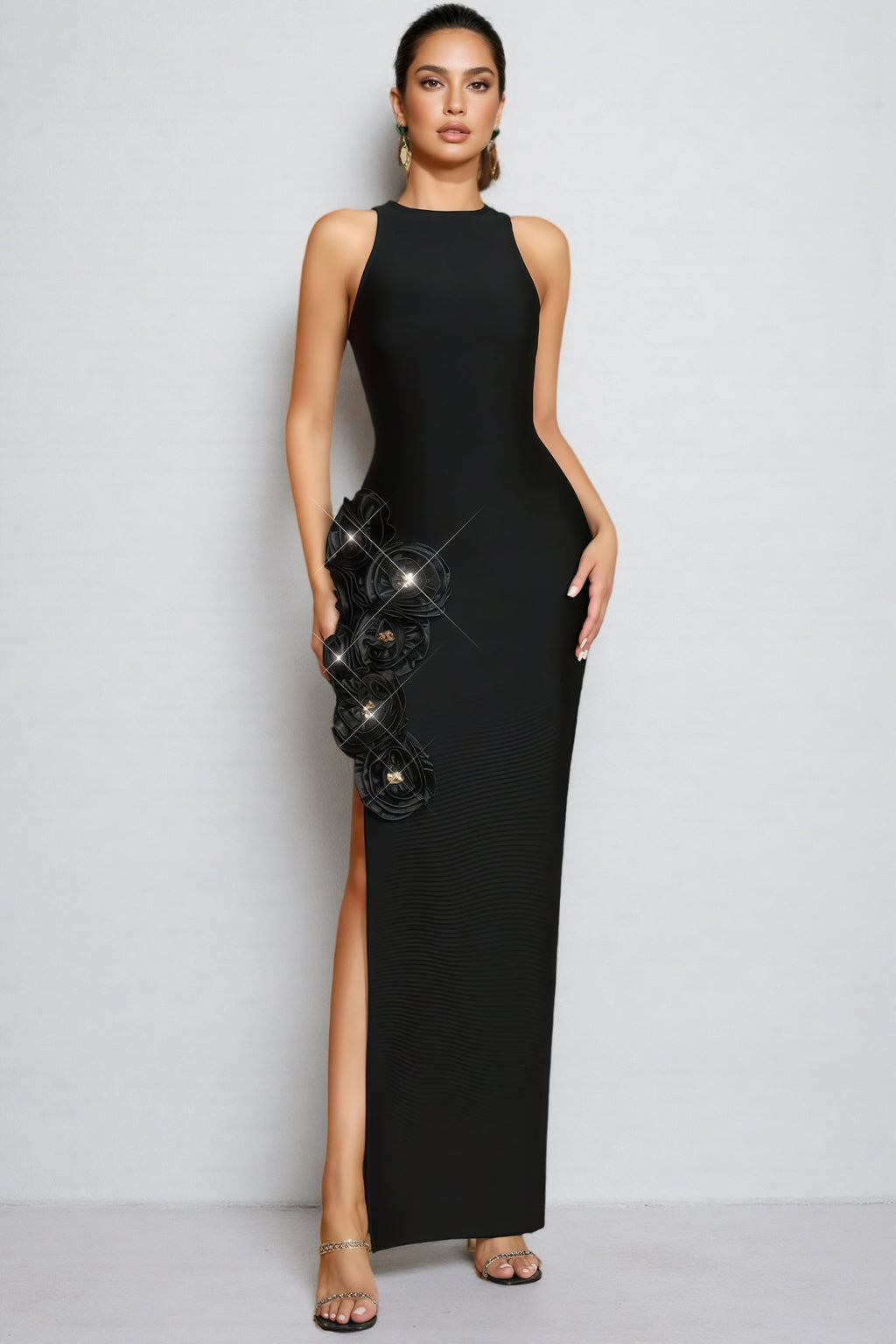 Noa Black 3d Bandage Maxi Dress