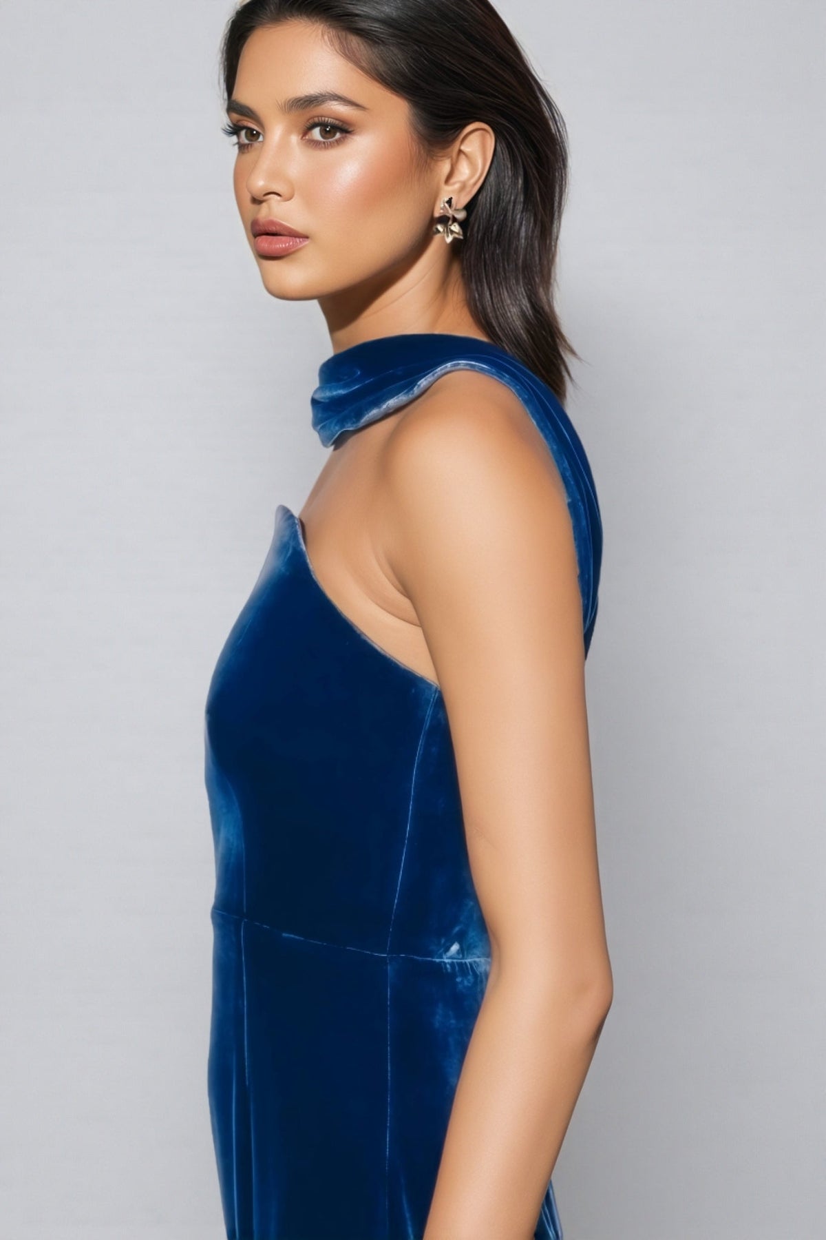 Liornd Blue Split Backless Maxi Dress