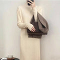 Autumn Winter Mock Neck Sweater Mid Length Below the Knee Coat Base Ride Tassel Dress Swing Knitted Dress