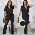 Clothing Spring Summer Short Sleeve Zipper Top Suit Pants Two Piece Suit