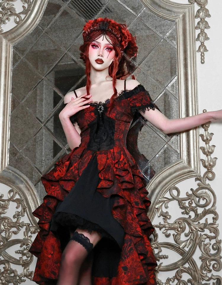 Gothic Victorian-inspired Off-shoulder Layered Dress